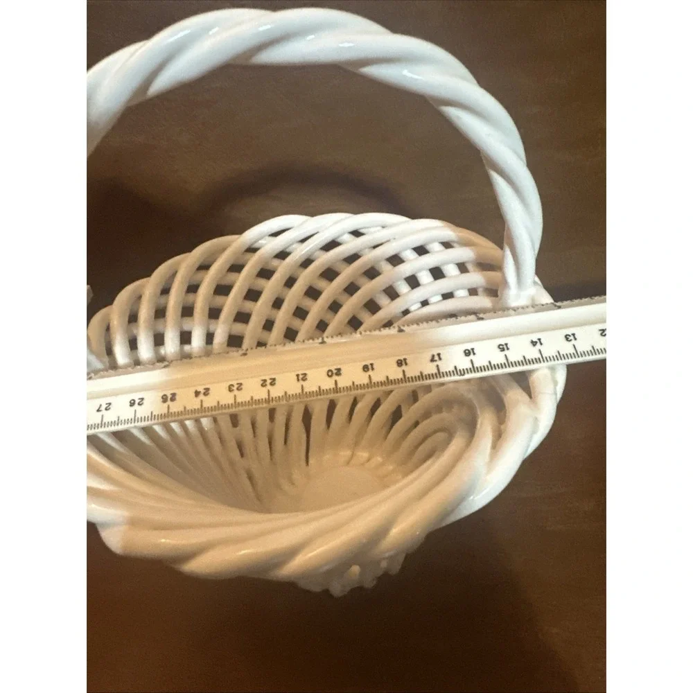 Vintage Ceramic Woven Basket With Handle